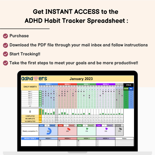 ADHD Habit Tracker - Spreadsheet Light mode