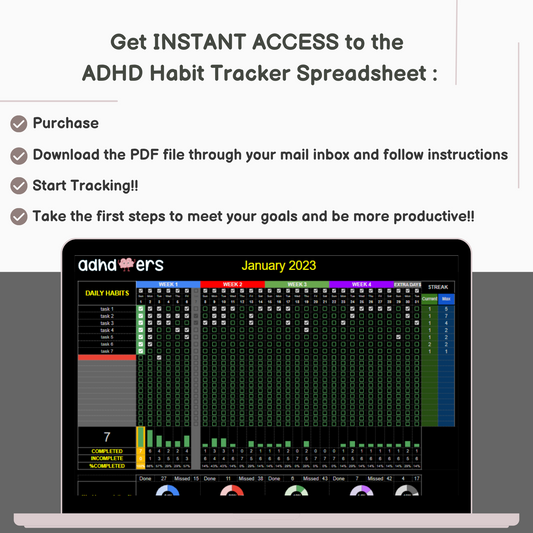 ADHD Habit Tracker - Spreadsheet Dark mode